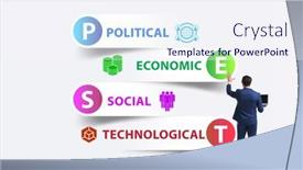  Presentation with pest - Colorful presentation design enhanced with businessman-in-pest-analysis-business backdrop and a sky blue colored foreground