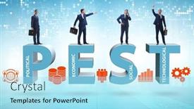  Presentation with pest - Audience pleasing slide set consisting of businessman-in-pest-analysis-business backdrop and a arctic colored foreground