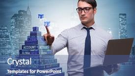  Presentation with concept - Beautiful presentation theme featuring businessman in ponzi scheme concept backdrop and a ocean colored foreground