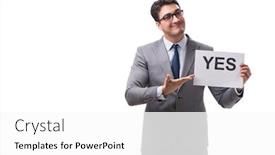  Presentation with yes - Beautiful presentation theme featuring businessman in positive yes answer isolated on white background backdrop and a white colored foreground