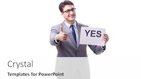  Presentation with yes - Slide deck consisting of businessman in positive yes answer background and a white colored foreground