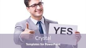  Presentation with yes - Cool new slide set with businessman in positive yes answer isolated on white background backdrop and a light blue colored foreground