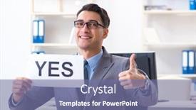  Presentation with yes - Colorful presentation enhanced with businessman-in-positive-yes-answer backdrop and a ocean colored foreground