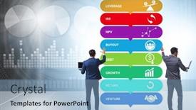  Presentation with equity - Colorful slides enhanced with businessman-in-private-equity-concept backdrop and a light blue colored foreground