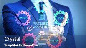  Presentation with phases - Colorful slide deck enhanced with businessman-in-project-management-different backdrop and a ocean colored foreground