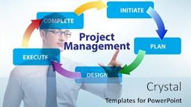  Presentation with project management - Slides featuring businessman-in-project-management-different background and a light blue colored foreground