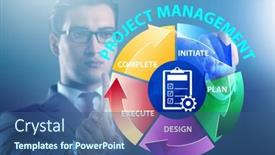  Presentation with phases - Presentation design consisting of businessman-in-project-management-different background and a ocean colored foreground