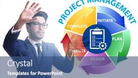  Presentation with phases - Slides with businessman-in-project-management-different background and a ocean colored foreground
