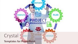  Presentation with phases - Colorful slide deck enhanced with businessman-in-project-management-different backdrop and a lemonade colored foreground