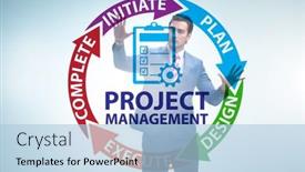  Presentation with phases - Theme enhanced with businessman-in-project-management-different background and a light blue colored foreground