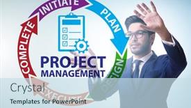  Presentation with phases - Colorful presentation enhanced with businessman-in-project-management-different backdrop and a sky blue colored foreground