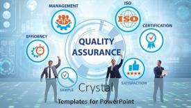  Presentation with concept - PPT theme having businessman-in-quality-assurance-concept background and a light blue colored foreground