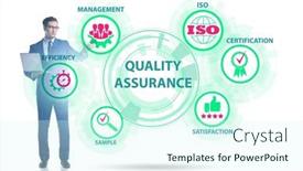  Presentation with concept - Presentation design featuring businessman-in-quality-assurance-concept background and a cool aqua colored foreground