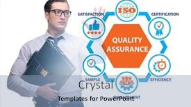  Presentation with concept - Slide deck consisting of businessman-in-quality-assurance-concept background and a light blue colored foreground