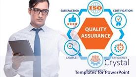  Presentation with concept - Presentation theme consisting of businessman-in-quality-assurance-concept background and a sky blue colored foreground
