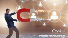 Presentation with magnet - PPT theme featuring businessman-in-recruitment-concept background and a violet colored foreground