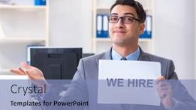  Presentation with recruitment - Cool new PPT theme with businessman-in-recruitment-concept backdrop and a light blue colored foreground