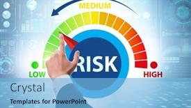  Presentation with risk management - PPT theme consisting of businessman-in-risk-metering background and a light blue colored foreground