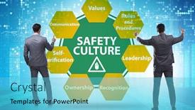  Presentation with culture - Amazing PPT theme having businessman-in-safety-culture-concept backdrop and a light blue colored foreground