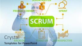  Presentation with scrum - Amazing PPT theme having businessman-in-scrum-agile-method backdrop and a light blue colored foreground