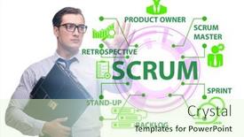  Presentation with scrum - PPT theme having businessman-in-scrum-agile-method background and a soft green colored foreground