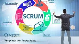  Presentation with scrum - Slide deck enhanced with businessman-in-scrum-agile-method background and a sky blue colored foreground