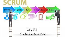  Presentation with scrum - Colorful presentation enhanced with businessman-in-scrum-agile-method backdrop and a white colored foreground