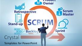  Presentation with scrum - Presentation theme featuring businessman-in-scrum-agile-method background and a light blue colored foreground