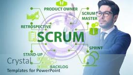  Presentation with scrum - Slide deck having businessman-in-scrum-agile-method background and a light blue colored foreground