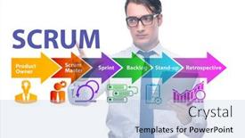  Presentation with scrum - Audience pleasing PPT theme consisting of businessman-in-scrum-agile-method backdrop and a light blue colored foreground