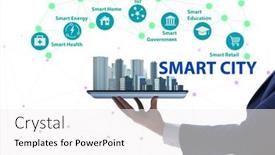  Presentation with smart city - Presentation theme consisting of businessman-in-smart-city-modern background and a white colored foreground