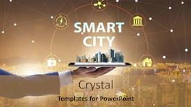  Presentation with smart city - Cool new slide deck with businessman-in-smart-city-modern backdrop and a coral colored foreground