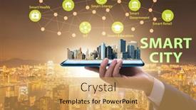  Presentation with smart city - Presentation theme consisting of businessman-in-smart-city-modern background and a yellow colored foreground