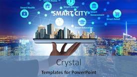  Presentation with smart city - Beautiful presentation theme featuring businessman-in-smart-city-modern backdrop and a teal colored foreground