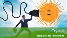  Presentation with energy solar - PPT theme having businessman-in-solar-energy-concept background and a forest green colored foreground