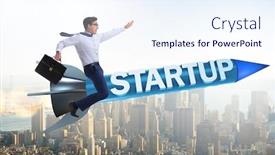  Presentation with rocket - Slide deck featuring businessman-in-start-up-concept background and a sky blue colored foreground
