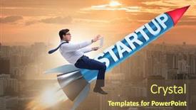  Presentation with rocket - Presentation theme having businessman-in-start-up-concept background and a tawny brown colored foreground
