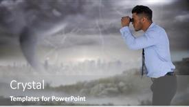  Presentation with cityscape - Colorful presentation design enhanced with businessman-in-stormy-cityscape backdrop and a gray colored foreground