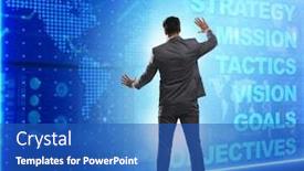  Presentation with strategic planning - Colorful presentation theme enhanced with businessman in strategic planning concept backdrop and a teal colored foreground