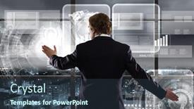  Presentation with digital - Cool new PPT theme with businessman in suit against digital background with icons backdrop and a tawny brown colored foreground