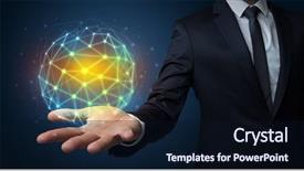  Presentation with global - Beautiful PPT layouts featuring universe information - businessman in suit holding global backdrop and a wine colored foreground