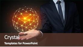  Presentation with connection - Slide deck with universe information - businessman in suit holding global background and a tawny brown colored foreground