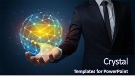  Presentation with global - Theme enhanced with universe information - businessman in suit holding global background and a  colored foreground