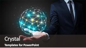  Presentation with cutout paper people standing around globe holding hands - PPT theme consisting of universe information - businessman in suit holding global background and a  colored foreground