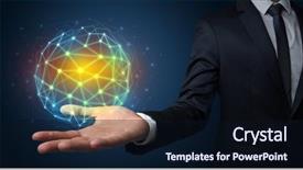  Presentation with global culture - Presentation theme having universe information - businessman in suit holding global background and a  colored foreground