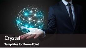  Presentation with connection - Slides consisting of universe information - businessman in suit holding global background and a  colored foreground