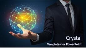  Presentation with connection - Audience pleasing PPT layouts consisting of businessman in suit holding global backdrop and a wine colored foreground