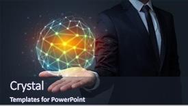  Presentation with global demography - Beautiful presentation design featuring businessman in suit holding global backdrop and a wine colored foreground