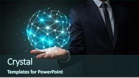  Presentation with global - PPT theme enhanced with businessman in suit holding global background and a tawny brown colored foreground