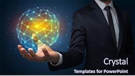  Presentation with connection - Presentation theme enhanced with businessman in suit holding global background and a wine colored foreground